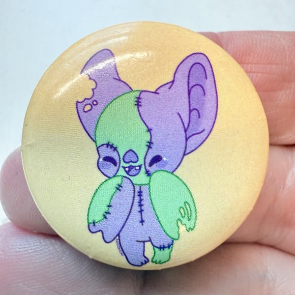 Jewelry - FrankenBat Bright Bat Design Button Pin 1.25" Purple Green 2002 Cute Kawaii